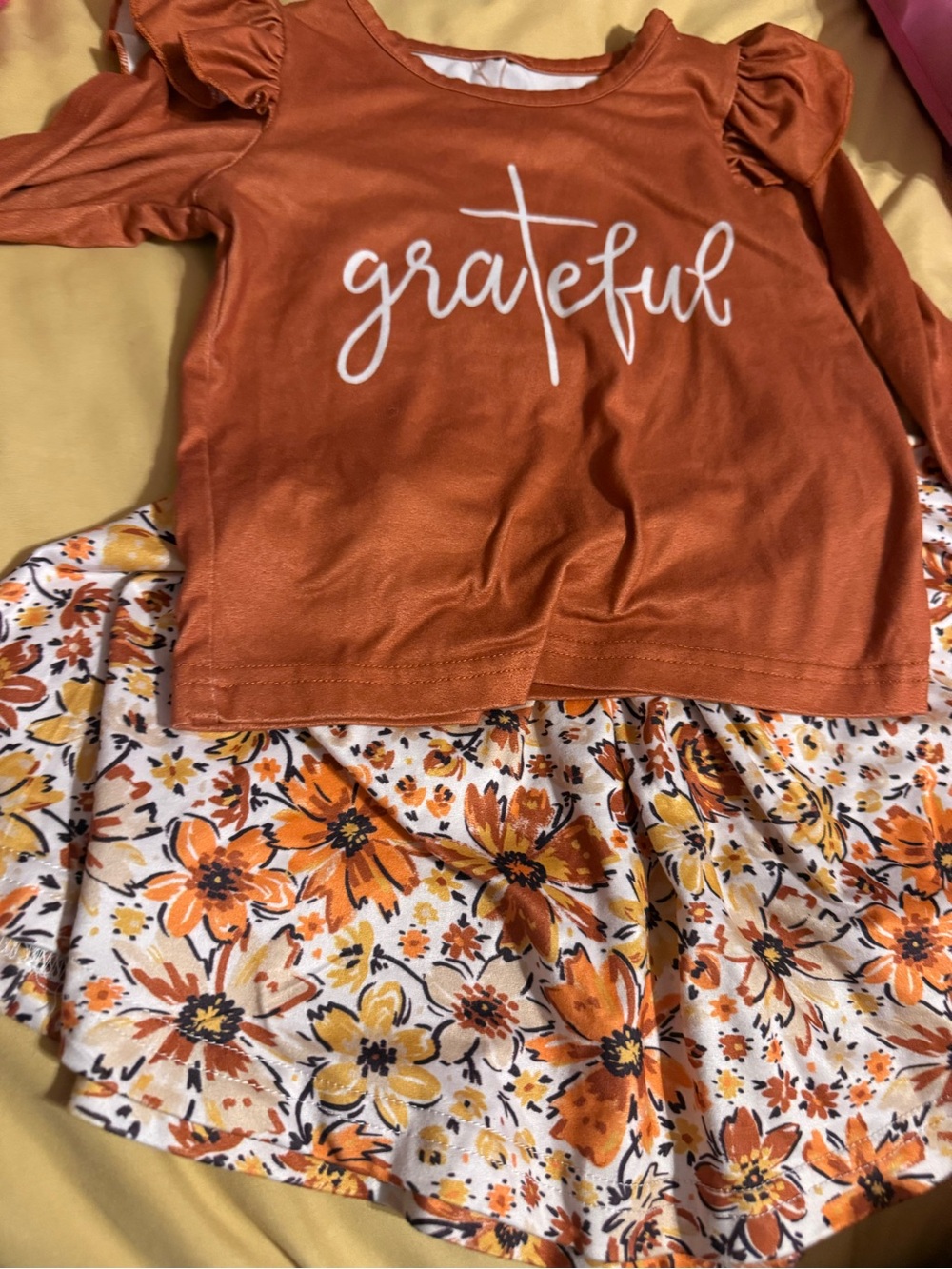 Rust 'Grateful' Two-Piece Floral Outfit